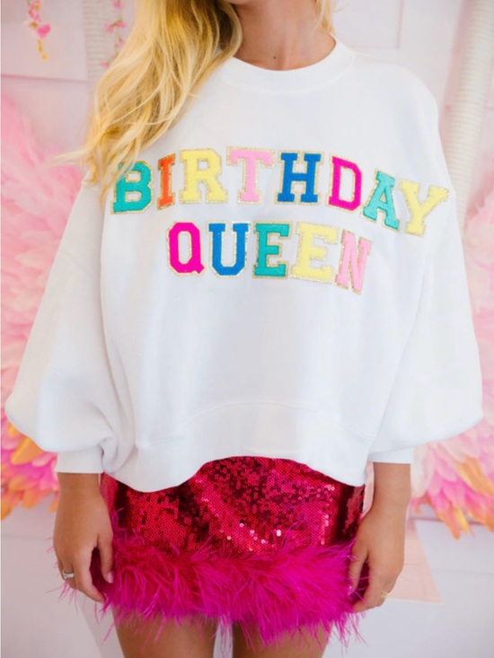 XoXo Eliza's Tops - 🎂👑EUC XoXo Eliza's "Birthday Queen✨️ Embroidered Sweatshirt" White🤍 Sz XL🎂👑